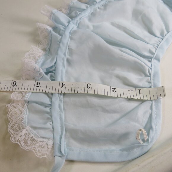 Baby Blue & White Bonnet Ruffles with semi open back & button 11" hat cap - Picture 5 of 6